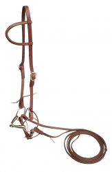 14420: Showman ® Harness Leather One Ear Headstall with 5" mouth O-ring snaffle bit and slobber st Primary Showman   