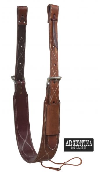 14448: Showman ® 3" wide Argentina Cow Leather back cinch with roller buckles Cinch Showman   