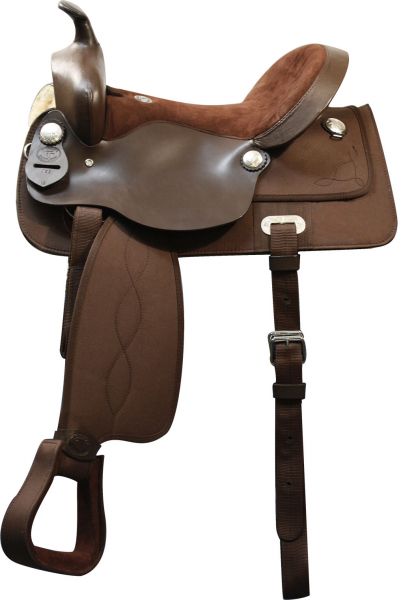 15", 16", 17" Double T  nylon cordura saddle with suede leather seat and leather jockeys Barrel Saddle Double T   