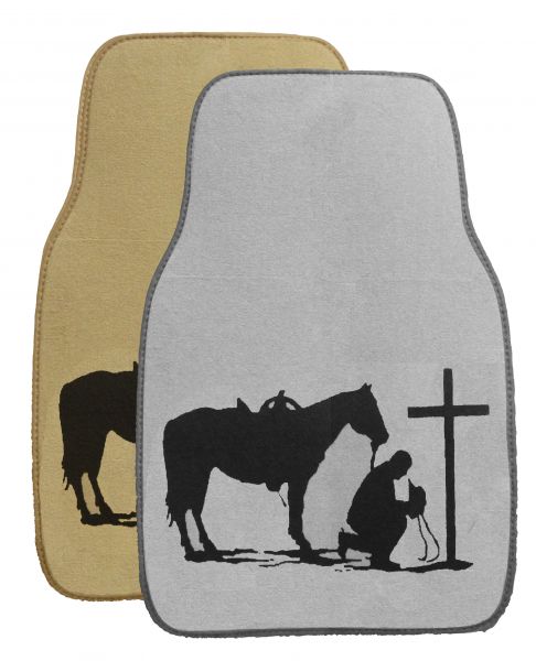 1531: 26" X 17" Praying cowboy floor mats for car or truck Primary Showman Saddles and Tack   
