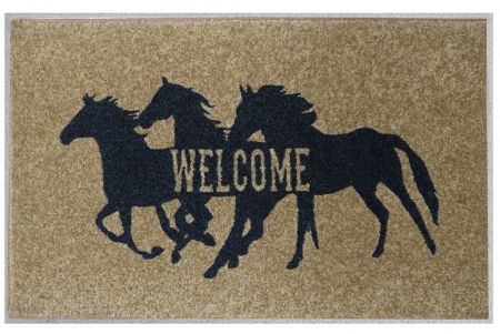 1535: 27" x 18" Running horses Welcome mat Primary Showman Saddles and Tack   