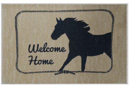 1537: 27" x 18" Welcome Home mat with running horse Primary Showman Saddles and Tack   