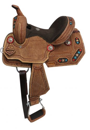 15812: 12" Double T Youth/Pony embroidered star barrel saddle Youth Saddle Double T   