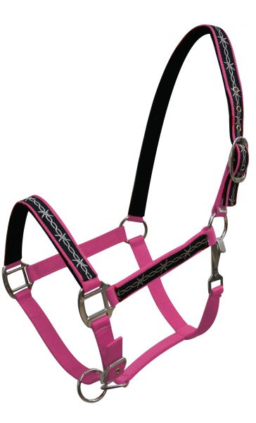 15826: Triple ply Neoprene lined nylon horse size halter with barbwire design overlay Nylon Halter Showman Saddles and Tack   