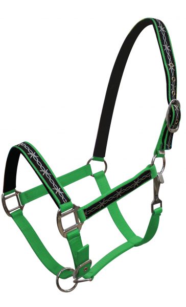 15826: Triple ply Neoprene lined nylon horse size halter with barbwire design overlay Nylon Halter Showman Saddles and Tack   