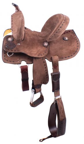 15850: 12", 13" Double T  Youth Hard Seat Barrel style saddle with extra deep seat and buckstitch Youth Saddle Double T   