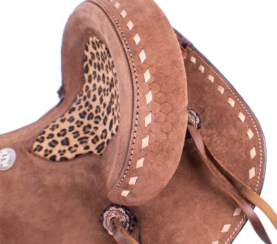 1585210: 10" Double T Youth Hard Seat Barrel Saddle with Cheetah Seat Youth Saddle Double T   