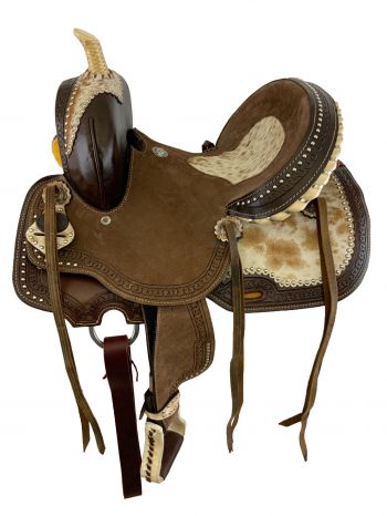 1585512: 12" Double T  Youth Hard Seat Barrel Saddle With Cowhide Seat Youth Saddle Double T   