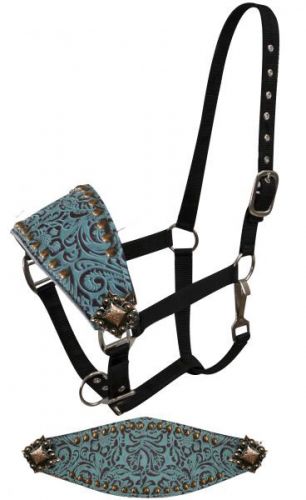15866: Showman ® FULL SIZE Adjustable bronc style halter with filigree print accented with small c Bronc Halter Showman   