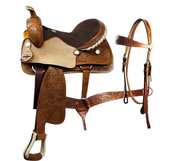 16-18" Double T Trail Saddle w/ Matching Headstall and Breast Collar 01025 Trail Saddle Double T   
