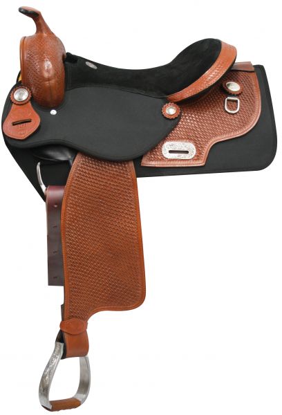 16"  Double T  Cordura Saddle with Basket Tooled Leather Accents Cordura Saddle Shiloh   