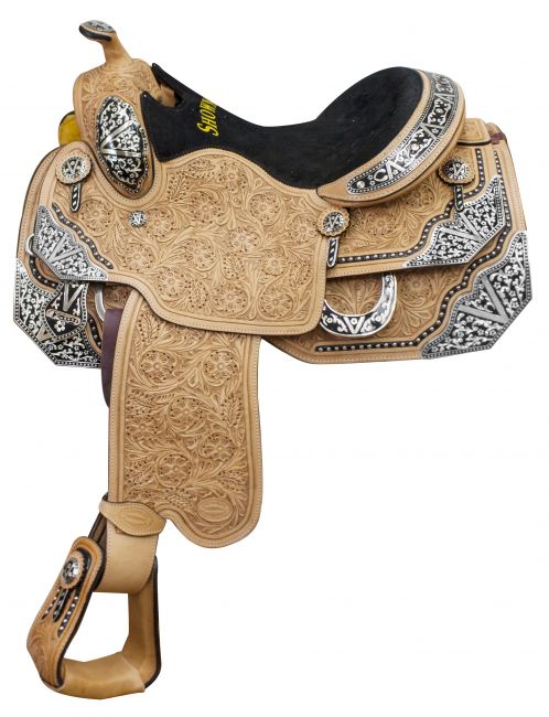 16" Showman ® Show Saddle, Argentina Leather, Floral Tooling, Silver Accents 6602 Show Saddle Showman   