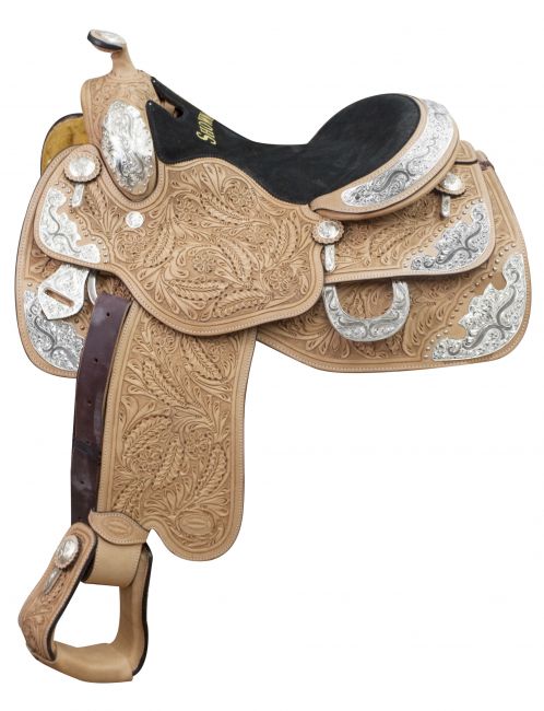 16" Showman ® Show Saddle, Argentina Leather, Oak Leaf Tooling, Engraved Silver Accents 6603 Primary Showman   