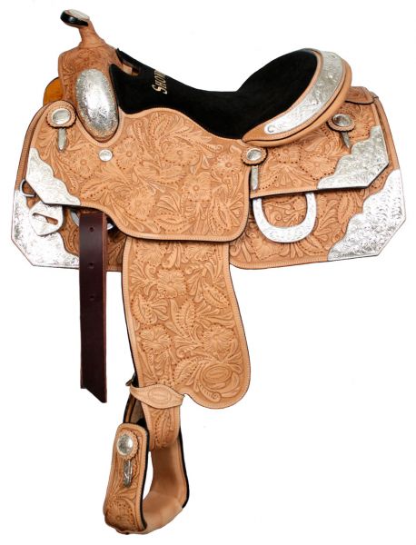 16" Showman™ Show Saddle, Argentina Leather, Handtooled, Suede Leather Seat 6414 Show Saddle Showman   