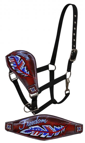 16183: Showman ® FULL SIZE Leather bronc halter with painted " Freedom" design Bronc Halter Showman   