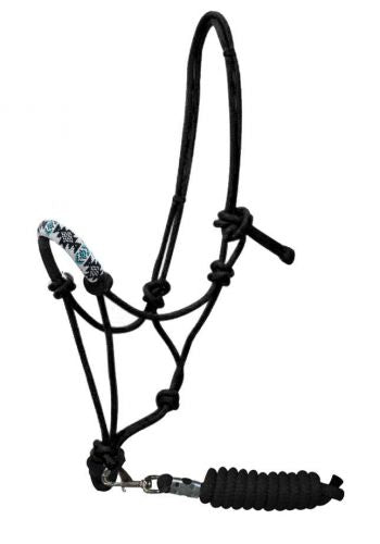 16230: Showman ® Beaded nose cowboy knot rope halter with 7' lead Cowboy Halter Showman   