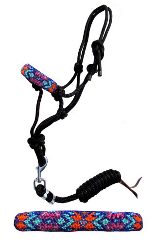 16414: Showman ® Pony size rope halter with beaded noseband and removable lead with snap Pony Halter Showman   