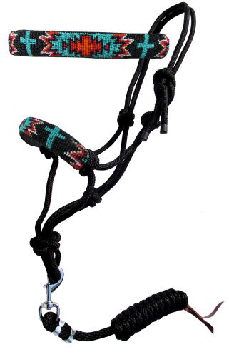 16503: Showman ® Beaded nose cowboy knot rope halter with 7' lead Cowboy Halter Showman   