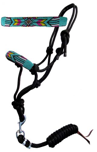 16505: Showman ® Beaded nose cowboy knot rope halter with 7' lead Cowboy Halter Showman   