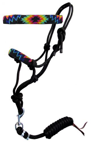 16509: Showman ® Rainbow beaded nose cowboy knot rope halter with 7' lead Cowboy Halter Showman   