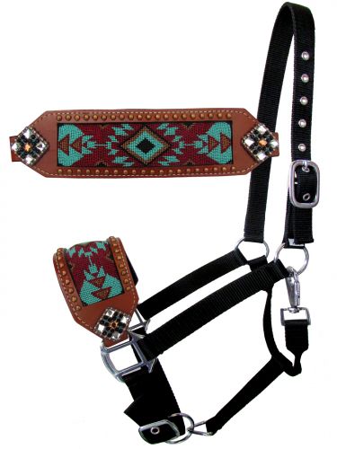16549: Showman ® Nylon bronc halter with navajo beaded design Bronc Halter Showman   