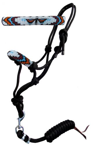 16646: Showman ® Beaded nose cowboy knot rope halter with 7' lead Cowboy Halter Showman   