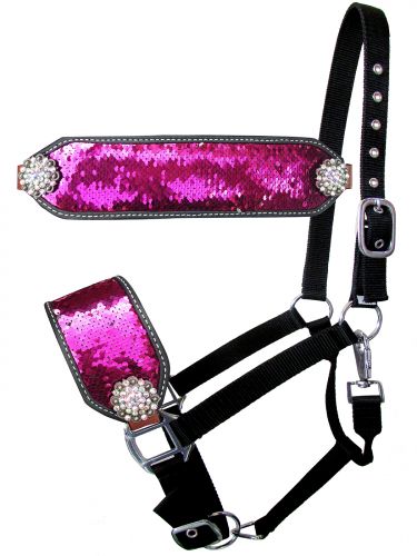 16663: Showman ® Nylon bronc halter with pink and silver sequins inlay Bronc Halter Showman   