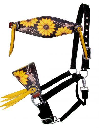 16669: Showman ®  Adjustable nylon bronc halter with sunflower hand painted nose band Bronc Halter Showman   