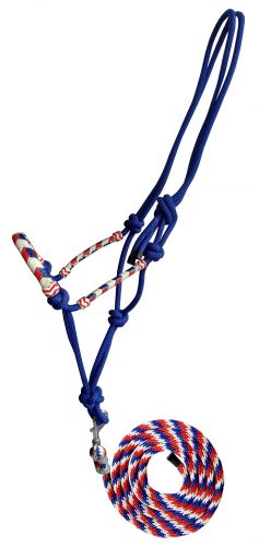 16704: Showman ® Horse Size Red, White, and Blue Rawhide cowboy knot halter with matching removabl Cowboy Halter Showman   