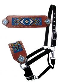 16709: Showman ® Nylon Bronc halter with Navajo beaded design Bronc Halter Showman   