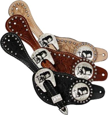 175284L: Showman™ Ladie's size floral tooled leather spur straps Spur Straps Showman   