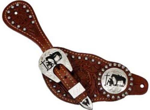 175284L: Showman™ Ladie's size floral tooled leather spur straps Spur Straps Showman   