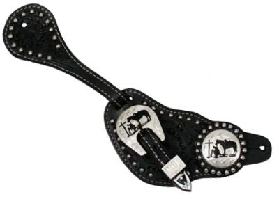 175284M: Showman™ men's size floral tooled leather spur straps Spur Straps Showman   