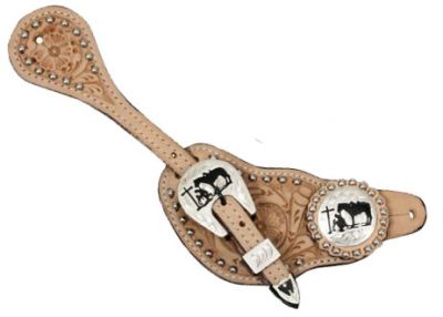 175284M: Showman™ men's size floral tooled leather spur straps Spur Straps Showman   