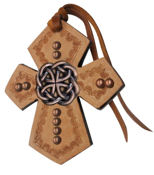 175543: Showman ® Leather Tie On Cross with Celtic knot Concho Primary Showman   
