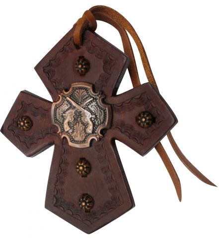 175551: Showman ® Leather Tie On Cross with Crossed Guns Concho Primary Showman   