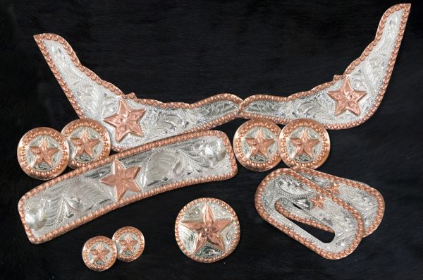 175657: 12 piece engraved copper star silver trim kit Replacement Trim Kit Showman Saddles and Tack   