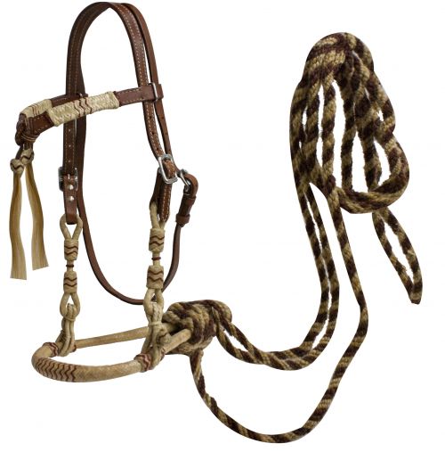 175756: Showman ® leather futurity knot headstall with rawhide braided bosal and horse hair mecate Headstall Showman   