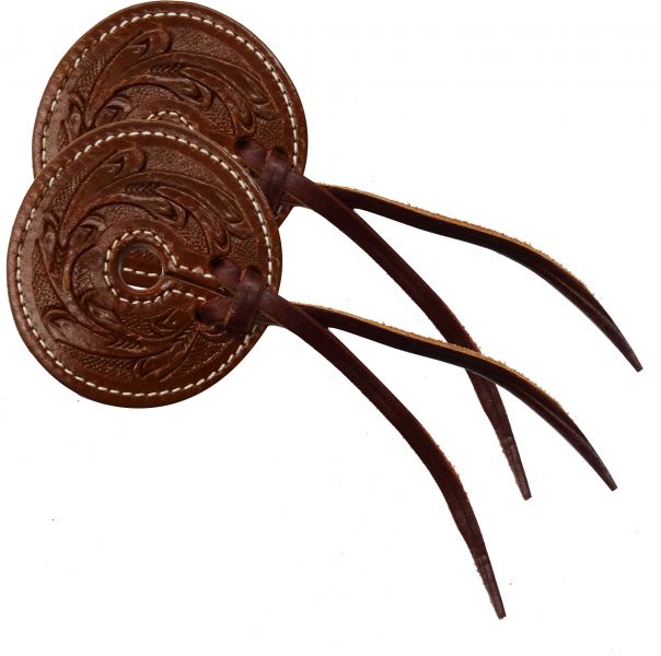 175982: Floral tooled 3" wide leather bit guard with leather strap closure Bits Showman Saddles and Tack   