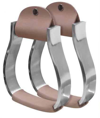 176285: Showman ® Pony/Youth polished aluminum stirrup with light leather tread Stirrups Showman   