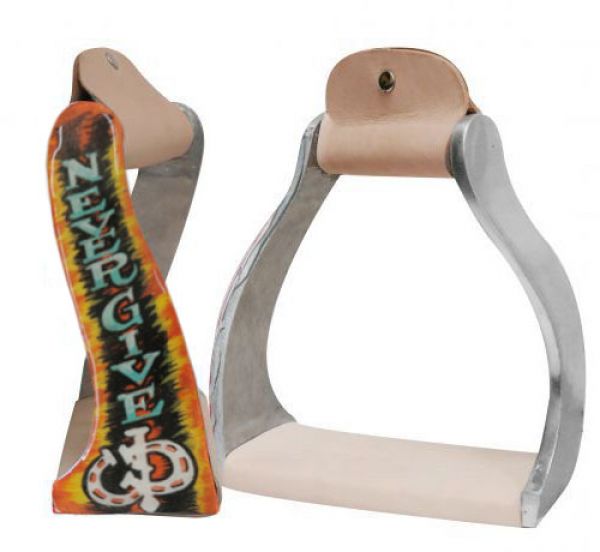 176389: Showman ® Lightweight twisted angled aluminum stirrups with shimmering " Never Give Up" pa Stirrups Showman   