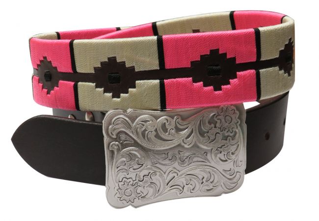 176398: Showman Couture ™  pink and cream wrap embroidered belt Primary Showman   