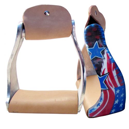 176578: Showman ® Lightweight twisted angled aluminum stirrups with stars and stripes design Stirrups Showman   