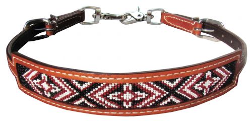 176599: Showman ® Medium leather wither strap with red beaded cross design inlay Wither Strap Showman   