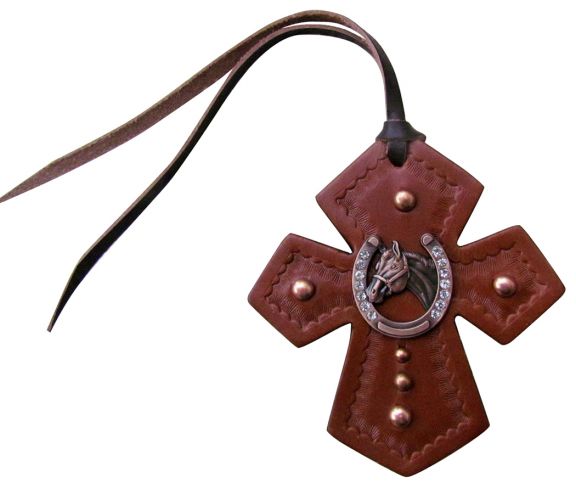 176645: Showman ® Leather Tie On Cross with Horseshoe Concho Primary Showman   