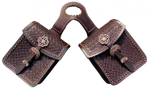 176823: Showman ® Waffle tooled leather horn bag with copper accents Horn Saddle Bags Showman   