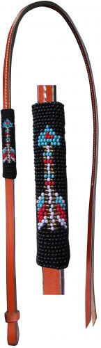 176923: Showman® 4ft Leather over & under whip with arrow design beaded overlay Whip Showman   