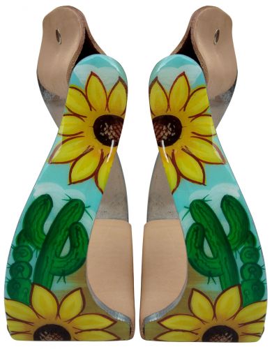 176934: Showman ® Lightweight twisted angled aluminum stirrups with sunflower and cactus print ove Stirrups Showman   