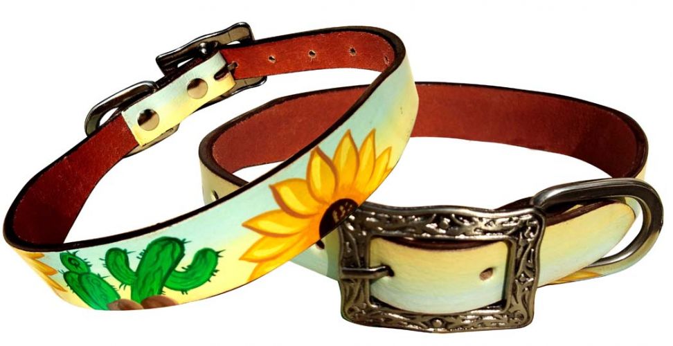 176950: Showman Couture ™ Sunflower and Cactus overlay leather dog collar Primary Showman   