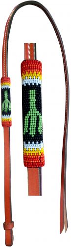 176987: Showman® 4ft Leather over & under whip with cactus designed beaded overlay Whip Showman   